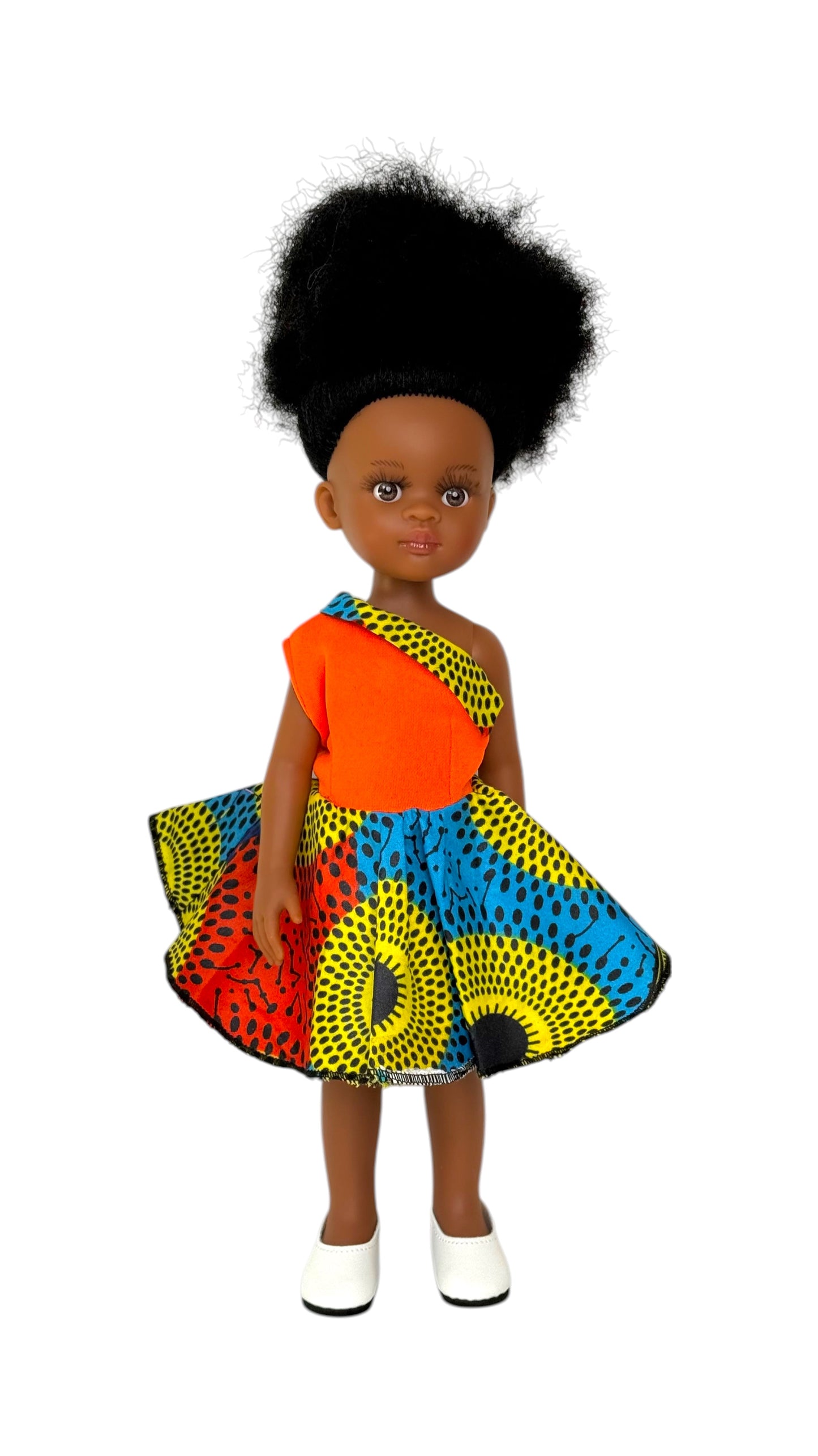 Vibrant Orange Afro Print One-Shoulder Outfit