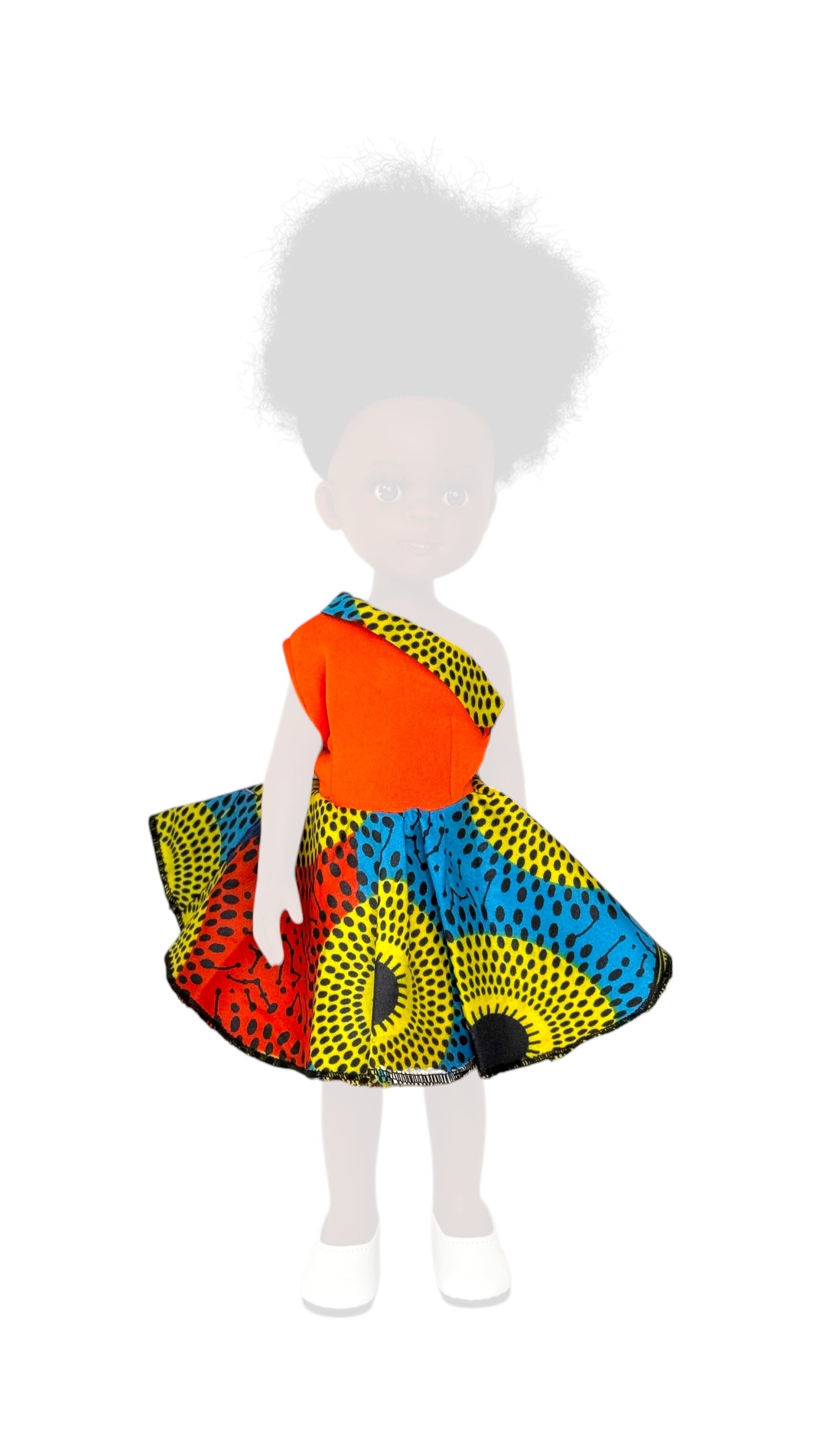 Vibrant Orange Afro Print One-Shoulder Outfit