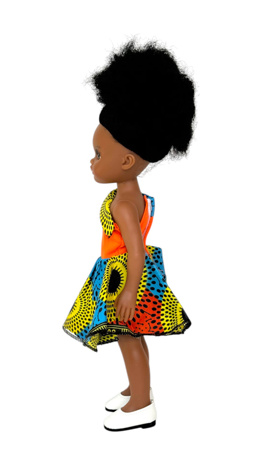 Vibrant Orange Afro Print One-Shoulder Outfit